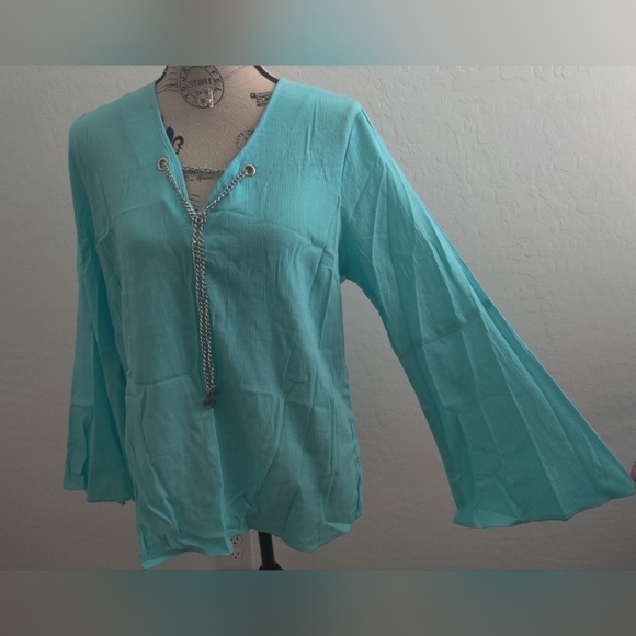 Michael Kors Tops - 🆕 Michael Kors Cool aqua bell sleeve blouse (L)